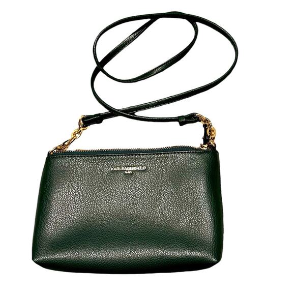 NWOT Karl Lagerfeld Paris Crossbody Pebbled Leather in Dark Teal - Picture 13 of 13
